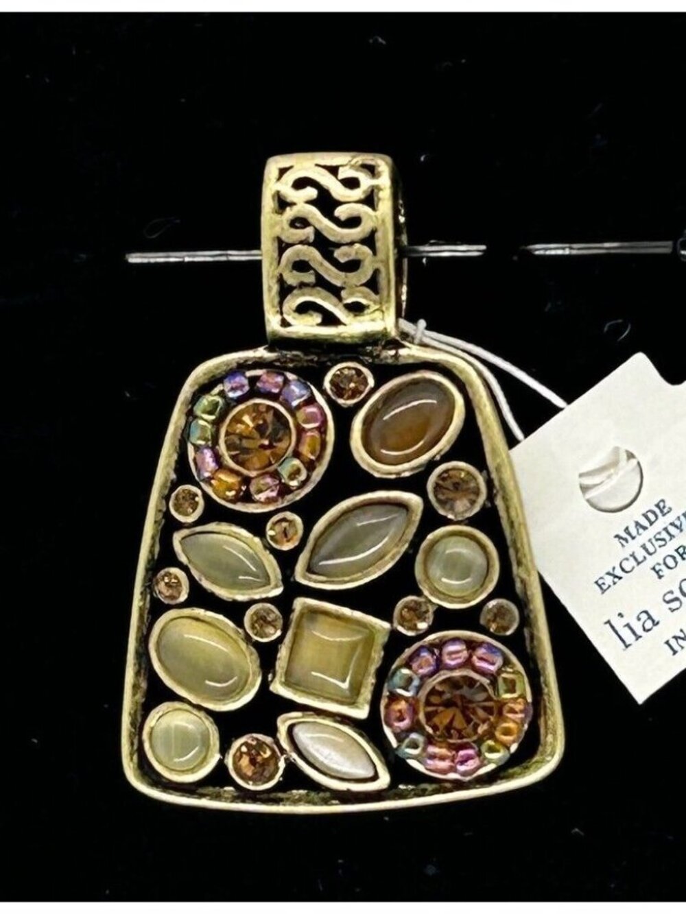 Lia Sophia Gold-Tone Pendant With Cabochon Navette Rhinestones Brass-tone - Picture 3 of 7
